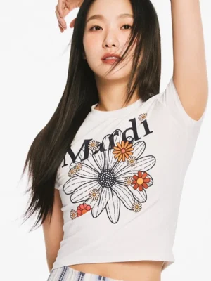 【金高銀同款】(2色) MARDI MERCREDI - 經典花花BLOSSOM Cropped Tee (CROPPED TSHIRT FLOWERMARDI BLOSSOM)