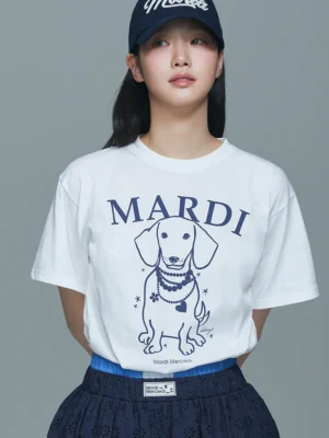 【金高銀同款】(4色) MARDI MERCREDI - 搖尾臘腸狗狗珍珠頸鏈基本款Tee (TSHIRT SWING THE TAIL DDANJI PEARL NECKLACE)