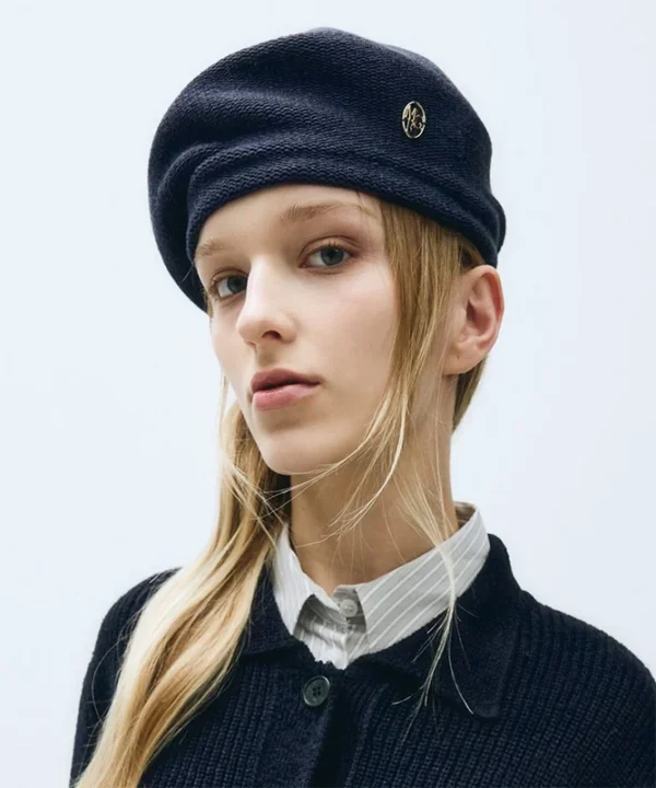 【高允貞同款】MFG Metal Circle Logo Knit Beret 刺繡圓標針織貝雷畫家帽 (2色)